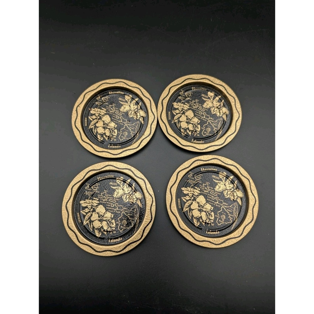 Vintage Coasters Hawaiian Islands Souvenir Tin 3.5x5 Hibiscus Orchid